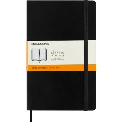 Abbildung von Moleskine Klassisches liniertes Notizbuch Weicher Umschlag und elastischer Verschluss Farbe Schwarz Großformat 13 x 21 A5 192 Seiten