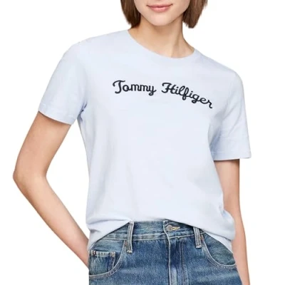 Abbildung von Tommy Hilfiger REG Script CNK SS Tshirt print, Damen, Größe: XL, Breezy blue