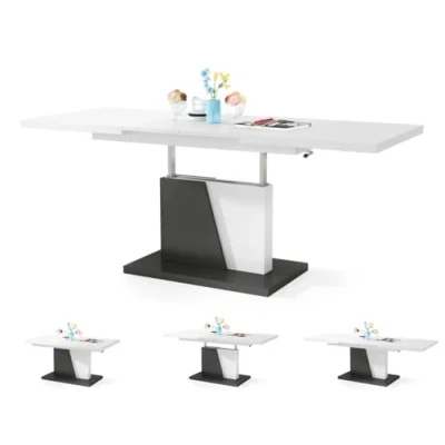 Abbildung von Moderner Esszimmertisch Grand Esstisch bis 180cm ausziehbar höhenverstellbar Küchentisch Kitchen Table 120x70cm 05 Weiß+Anthrazit
