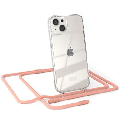Abbildung von EAZY CASE kombinierbare Handyketten kompatibel mit iPhone 13, Transparente Silikon Hülle rundem Umhängeband, abnehmbar durch abschraubbare Endstücke, Band, Handykordel, Korall