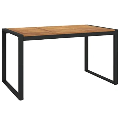Abbildung von vidaXL Gartentisch, Garten Esstisch mit Metall Beinen in U Form, Terrassentisch Rechteckig, Gartenmöbel Tisch, Industrie Stil, 140x80x75cm Massivholz Akazie