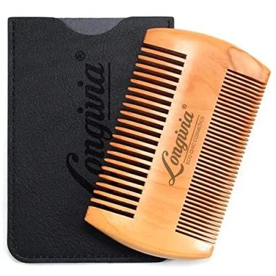 Abbildung von Longivia® Bartkamm Holz Ökologisch 100% Birnbaumholz Beard Comb Wood Bartpflege für Männer Holzkamm Grobe und Feine Zinken Set Hochwertig Bart Kamm