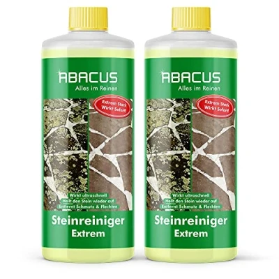 Abbildung von ABACUS Steinreiniger Extrem, Flechtenentferner, Intensiv außen Grünbelagentferner (Entfernt sofort Algen, Schmutz, Grünbelag und Flechten, [ 2x1000ml Extrem mit Sofortwirkung)