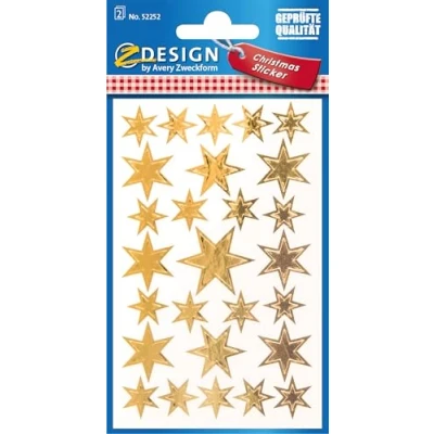 Abbildung von AVERY Zweckform 54 Aufkleber Weihnachten Sterne gold (Made in Germany, Weihnachtssticker mit Goldeffekt, selbstklebende Weihnachtdeko für Karten, Geschenke, Tüten) 2 Bogen/je 27 Sternsticker, 52252