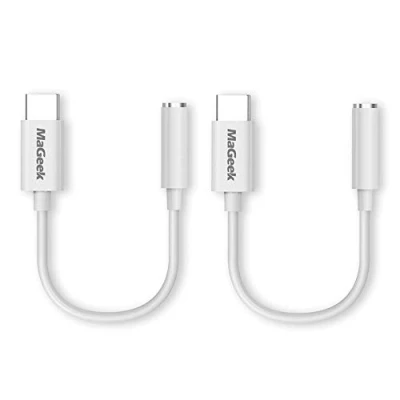 Abbildung von MaGeek® [2 Stück USB C auf 3.5mm Kopfhörer Adapter, Typ 3,5 mm Jack Aux Audio Adapter [96kHz/24bit Hi Res DAC] für iPad Pro/Google Pixel/Pixel 2/3/Samsung S10 S9 /Huawei P20/P30 und mehr(Weiß)