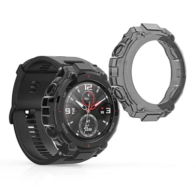 Abbildung von kwmobile 2X Sport Schutzhülle kompatibel mit Huami Amazfit T Rex/T Rex Pro Hülle Silikon Cover klar Case ohne Tracker Schwarz