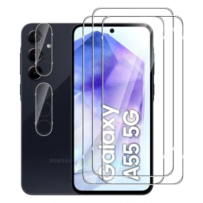 Abbildung von FWKDWHPH [3+2 Stück Temperglas Schutzfolie für Samsung Galaxy A55 Panzerglas und Kamera Schutzfolie,9H Härte,kratzfest,blasenfrei,HD Displayschutz
