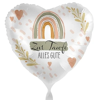 Abbildung von Folienballon Zur Taufe alles Liebe Regenbogen Herzen Deko Ballon Junge Mädchen Luftballon Tauffeier baptize, Made in EU, ungefüllt, Helium geeignet