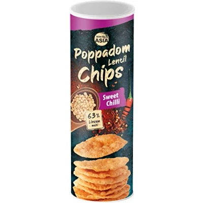 Abbildung von BONASIA Poppadom Lentil Chips Sweet Chilli Süßlich pikante Linsenchips aus 63 % Linsenmehl, glutenfrei, vegan (1 x 70 g)