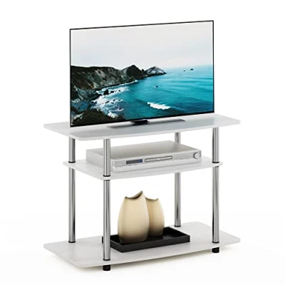 Abbildung von Furinno Turn N Tube No Tools 3 stufiger TV Ständer, Weiße Eiche, Edelstahlrohre