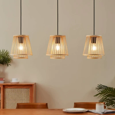 Abbildung von EGLO Hängeleuchte HYKEHAM, ohne Leuchtmittel, Holz Esszimmerlampe, Bambus in Natur, mit E27 Fassung