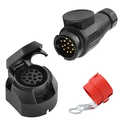 Abbildung von SPARKMOTO Anhänger Stecker 13 Polig und Steckdose Polig,mit Halter Anhängerstecker,12V Wasserdicht Polige Wohnwagen AHK nach ISO11446(lang)
