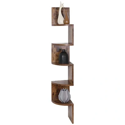 Abbildung von BAKAJI Bücherregal Wandregal Eckregal Modernes Design aus Melaminholz mit 5 Eckablagen Größe 123 x 20 cm (antik)