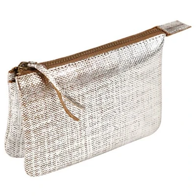 Abbildung von Clairefontaine 410047C Schlampermäppchen KLEO PATHRA, flach mit 2 Fächern, aus Lammleder, 13 x 9cm, 1 Stück, Silber