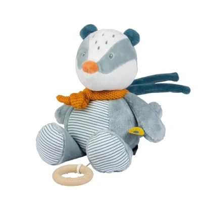 Abbildung von Nattou Aktiv Kuscheltier aus Polyester, Mit Musik und Silikon Beißring, Dachs Felix, Ca. 30 cm, Felix Leo, Hellblau
