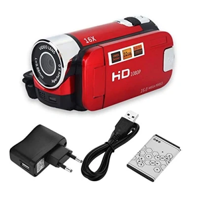 Abbildung von Fybida Videokamera,Retro Videokamera Camcorder, 270 Drehung Digitaler Camcorder Video DV Kamera TV 720P HighDefinitionAusgang FüR Party Outdoor Picknick Camping (EU Rot)