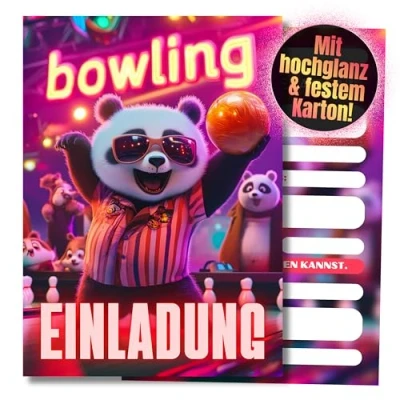 Abbildung von HIDEBLOOM I Panda Bowling Einladungskarten Kindergeburtstag 12 Stück DIN A6 (10,5 cm x 14,8 cm) Einladung Geburtstag Mädchen Jungen Kinderparty