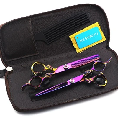 Abbildung von JIESENYU Professionelle Friseurschere, Rasiermesser, 6 zoll 17.2cm, japanische Edelstahlschere Haarschneideschere Ausdünnungsscherset, Friseur für den Heim oder Friseursalon