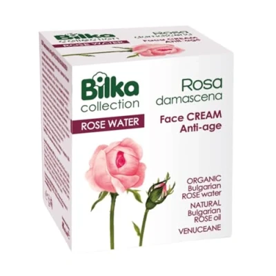 Abbildung von Bilka Collection Rosa Damascena Anti Aging Gesichtscreme Falten Feuchtigkeitspflege mit Bio Rosenwasser, Natürlichem Bulgarischem Rosenöl, Venuceane, Shea butter und D panthenol, 40 ml