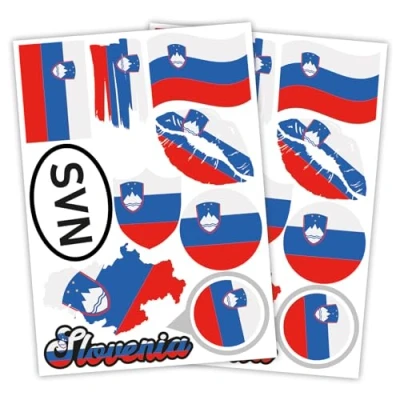 Abbildung von Finest Folia 2er Set DIN A4 Länderaufkleber Fahne Aufkleber Länderfahne Flagge für Auto Motorrad Sticker Länderflagge selbstklebend wetterfest R217 (53 Slowenien)