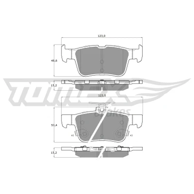 Abbildung von TOMEX brakes TX 17 76 Bremsbelagsatz Hinterachse mit akustischer Verschleißwarnung FORD: S Max Mk2, Mondeo 5 Kombi, Galaxy Mk3 MPV