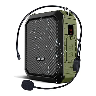 Abbildung von SHIDU Bluetooth Verstärker, persönlicher Sprachverstärker 18W mit kabelgebundenem Mikrofon Headset Tragbarer wasserdichter Lautsprecher Wiederaufladbare PA System für Lehrer