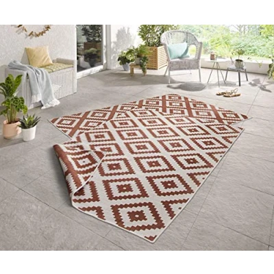 Abbildung von NORTHRUGS Outdoor Teppich Malta Wendeteppich Wetterfest Modernes Geometrisches Muster Läufer für Balkon Terrasse Garten Wintergarten Wohnzimmerteppich Wasserfest, Polypropylen, Terra,Creme, 120x170cm