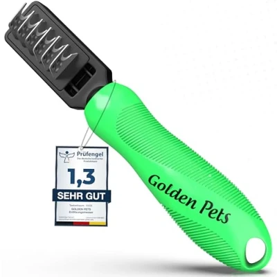 Abbildung von Golden Pets Entfilzungsmesser Entfernt Knoten und Verfilzungen kurz bis langhaar Fell geeignet Kleine große Tiere Abgerundete Klinge + Gratis Pflegehandbuch