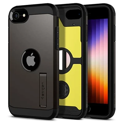 Abbildung von Apple iPhone SE (2022) Hülle Kunststoff Spigen Hard Case/Backcover Handyhülle Grau Shockproof/Stoßfest