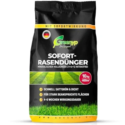 Abbildung von Greenyp Instant Rasendünger Frühjahr I 10kg für 400m² mit blitzschneller Sofortwirkung bis Spätsommer verhindert Moosbildung NPK Dünger Rasen