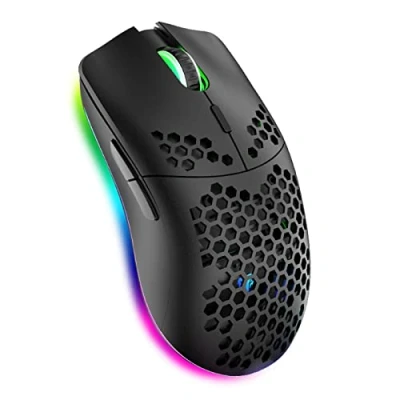 Abbildung von XZXWZX kabellose Gaming Maus mit Wabenstruktur, 11 Hintergrundbeleuchtung, RGB Chrom, 3.400 DPI, 6 programmierte Tasten, USB Empfänger, energiesparend, für PC/Mac/Laptop, Schwarz