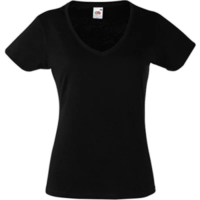 Abbildung von Lady Fit Valueweight V Neck T Shirt von Fruit of the Loom Schwarz L