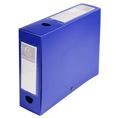 Abbildung von Exacompta 59932E Sammelbox OPAK 100mm mit Druckknopf aus blickdichtem Kunststoff für DIN A4 Archivbox Heftbox Zeichenbox Sammelmappe blau