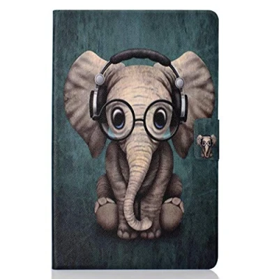 Abbildung von CaseFun Samsung Galaxy Tab A 10.5 Hülle, Slim PU Leder Flip Stand Schutzhülle mit Auto Schlaf/Wach Funktion für SM T590/T595 Elefant