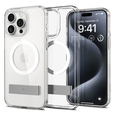 Abbildung von Spigen für iPhone 15 Pro Ultra Hybrid S MagFit All in One Hülle mit Ständer Kompatibel MagSafe Handyhülle Case Schutzhülle Crystal Clear
