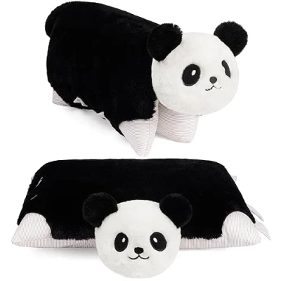 Abbildung von BRUBAKER Kuscheltier Kuscheltierkissen Panda 2 in 1 Plüschtier und Kuschelkissen (Tierkissen Pandakissen Stofftier Schwarz Weiß, St., 40 x 30 cm, Pandabär), aufklappbares Kinder Plüschkissen mit Klettverschluss