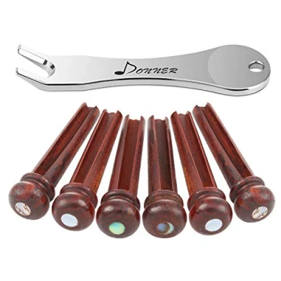 Abbildung von Donner Gitarre Brücke Pins Set Bridge Pins, Cocobolo für Akustikgitarre Abalone Dot Inlay mit Guitar Puller, DIY Ersatzteile, 6 Stück