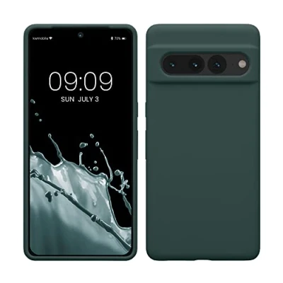Abbildung von kwmobile Hülle kompatibel mit Google Pixel 7 Pro Silikon Handy Case Handyhülle weiche Oberfläche kabelloses Laden Blaugrün