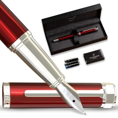 Abbildung von Ellington Pens Luxus Füllfederhalter Set glatte, Spitze inklusive nachfüllbarem Tintenkonverter, 3 Tintenpatronen [Schwarz und Blau], Geschenkbox elegante Kalligrafie