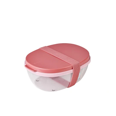 Abbildung von Mepal Salatbox Ellipse Salat Lunchbox mit mehreren Fächern Bento Box für Salate unterwegs Gesundes Mittagessen &amp; Lifestyle Plastik Meal Prep 1300 ml + 600 Vivid mauve