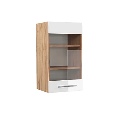 Abbildung von Vicco Glashängeschrank Fame Line, Weiß Hochglanz/Goldkraft Eiche, 40 cm