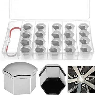 Abbildung von WZYTEU Radschraubenkappen 19mm Universal Reifen Mutter Abdeckungen, mit 20 Stück Radmuttern Kappen, 2 Entfernung Werkzeug und Kleber Box(Silber)