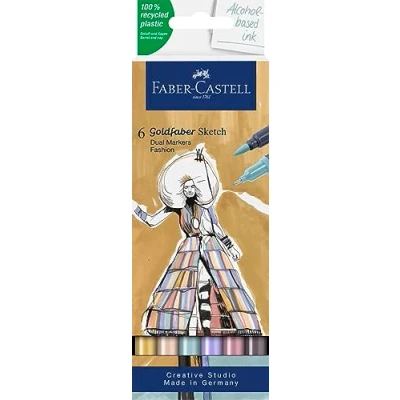 Abbildung von Faber Castell 164808 Goldfaber Sketch Marker Fashion, 6er Etui Alkohol mit Brush Spitze und Fineliner