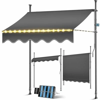Abbildung von KESSER® Klemmmarkise mit Handkurbel &amp; LED Lichterkette Balkonmarkise ohne Bohren Markise UV beständig höhenverstellbar wasserabweisend Sonnenschutz für Balkon Terrasse Garten 350cm