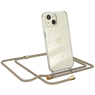 Abbildung von EAZY CASE Handykette kompatibel mit iPhone 15 Handyhülle Umhängeband, Handykordel Schutzhülle, Silikonhülle, Hülle Band, Stylische Kette für Smartphone, Rainbow