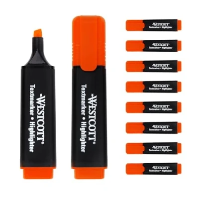 Abbildung von Westcott Textmarker 10 Stück Orange 10er Pack Highlighter Marker in leuchtendem 2 5 mm Strichstärke Premium Farbe aus Deutschland E 743600 00