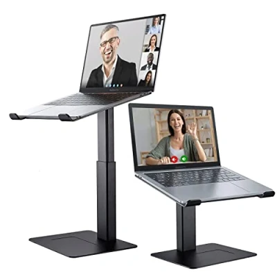 Abbildung von DEEDRR Laptop Ständer für Schreibtisch, ergonomisches Sitzen und Stehen, Erhöhung 11 17 Zoll Notebook, DJ Ständer, höhenverstellbar von 7 15 Zoll, Aluminium (schwarz)