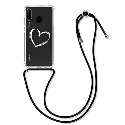 Abbildung von kwmobile Necklace Case kompatibel mit Huawei P30 Lite Hülle Silikon Cover Handykette Weiß Transparent Travel Flugzeug
