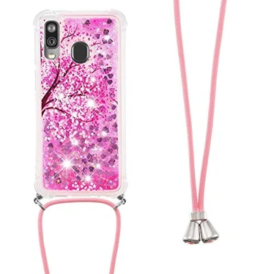 Abbildung von Handykette Handyhülle für Samsung Galaxy A20e Hülle,Glitzer Quicksand kreatives Fließende Flüssigkeit schwimmt Silikon Case mit Umhängeband Handykordel Band Kette A20e,YB GS Cherry