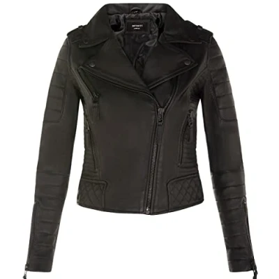 Abbildung von Infinity Leather Damen Leder Bikerjacke, Gesteppte, Mattschwarze, Echte Lammnappa Modejacke 2XL
